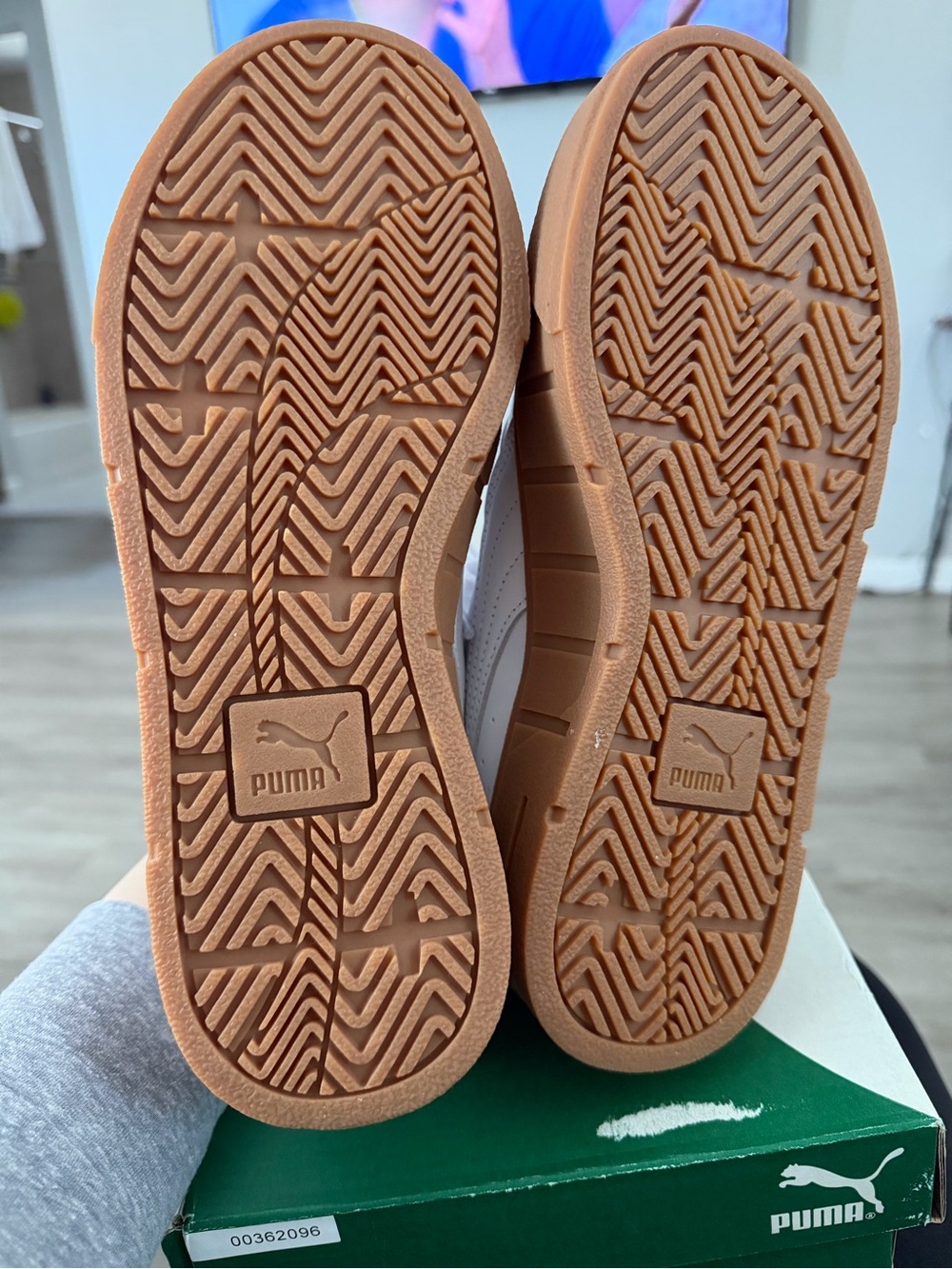 Puma White Leather Cali Court Sneakers with Gold Accent and Gum Sole - Picture 3 of 3